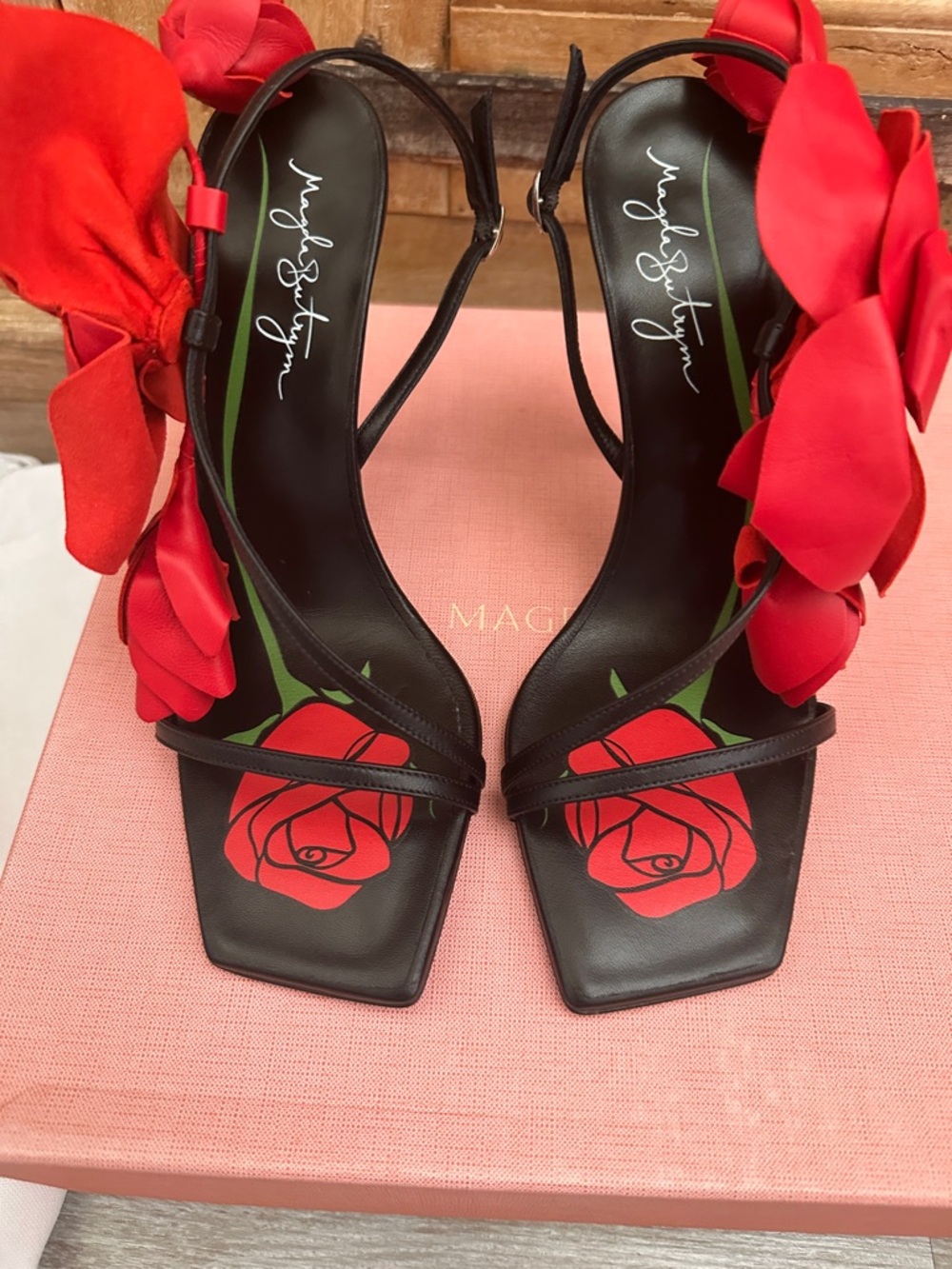 Magda Butrym Women's Size 40 (9 US) Oversized Flower Sandal - Black/Red
